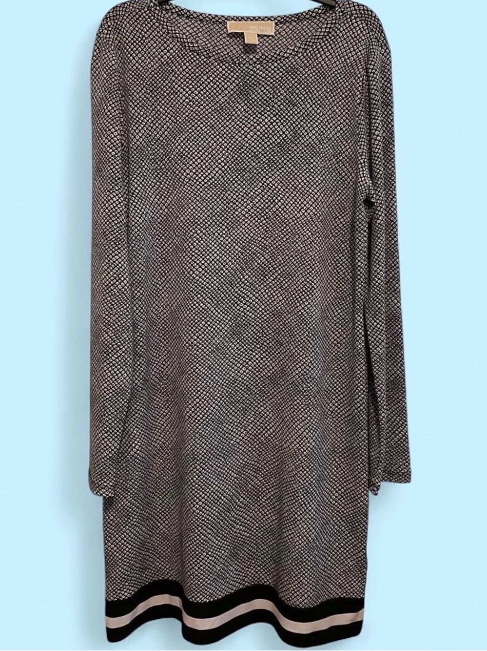Michael Kors Black White Shibori Print Long Sleeve Shift Dress M